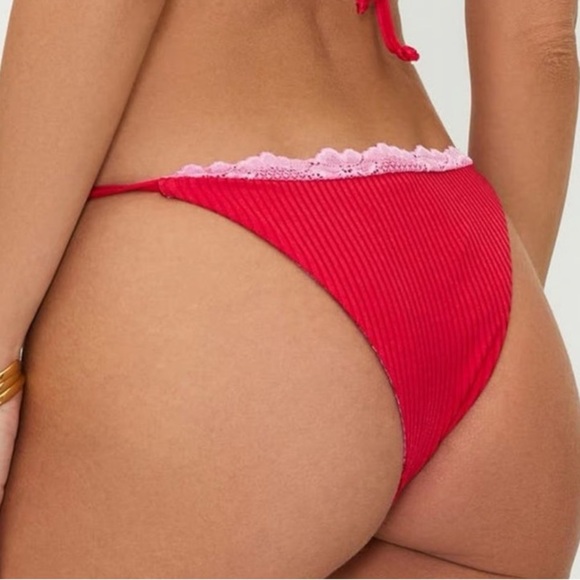 New! Beach Riot Soleil Red ribbed lace trim string Bikini Bottom 3951 - Picture 8 of 8